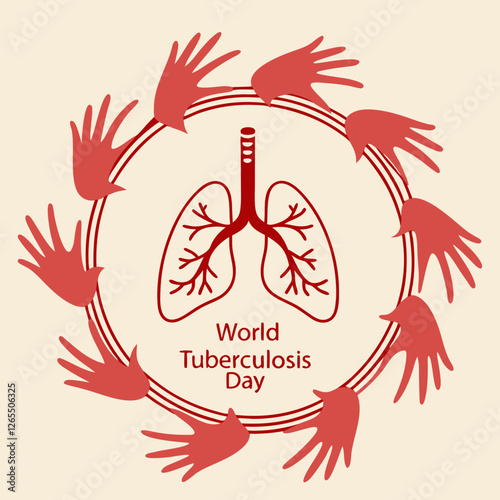 Vector Design for World Tuberculosis Day Featuring Hands, Lungs, and Red Awareness Ribbon, March 24