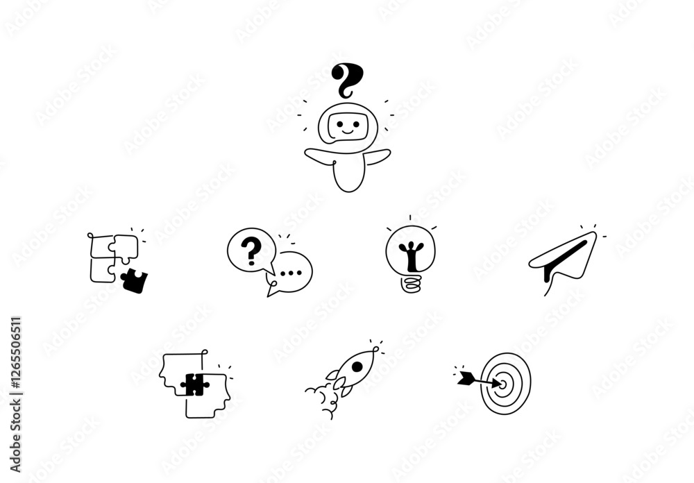 Fototapeta premium Innovation and Problem-Solving Icons – Creativity, Strategy, and Goal Achievement Symbols. Editable Stroke. AI Innovation.