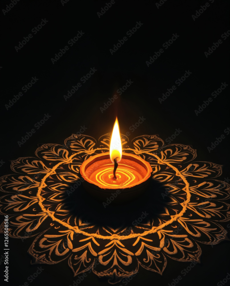 Fototapeta premium Illuminating traditions through the warm glow of a diyas flame during a cultural celebration in a tranquil setting