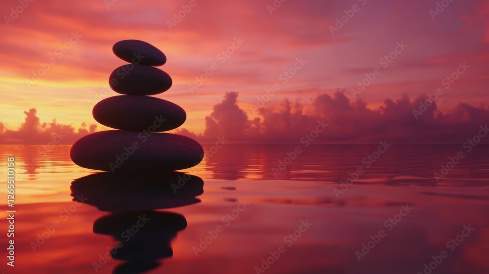 Serene Sunset: Balanced Rocks Reflecting in Tranquil Waters Serene Sunset: Balanced Rocks Reflecting in Tranquil Waters