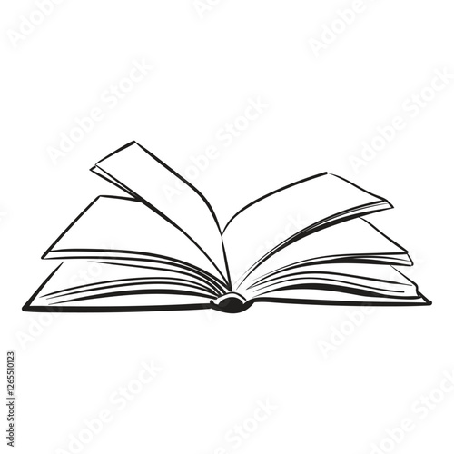 Open book hand drawn on transparent background. Vector image drawn with black lines.