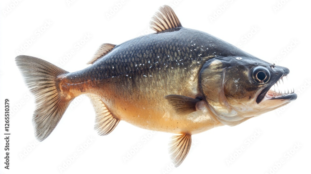 Fototapeta premium Pacu fish profile, open mouth, white background, aquatic life