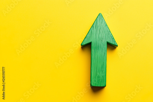 Green wooden arrow pointing upwards isolated. Business and market growth