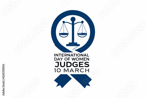 Vector Icon for International Day of Women Judges with Blue Scales of Justice, Legal Equality Representation