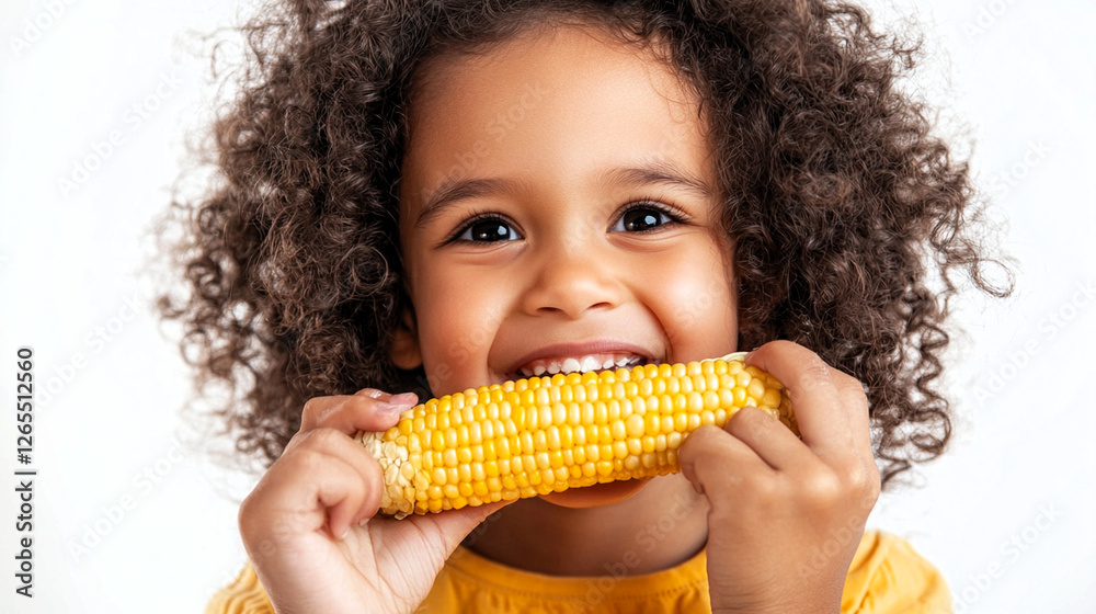 beautiful children eat healthy food, corn, watermelon beautiful children eat healthy food, corn, watermelon