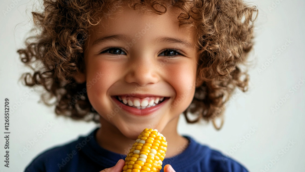 beautiful children eat healthy food, corn, watermelon beautiful children eat healthy food, corn, watermelon
