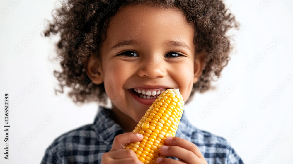 beautiful children eat healthy food, corn, watermelon beautiful children eat healthy food, corn, watermelon