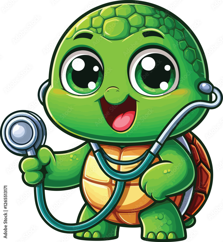 Fototapeta premium Adorable Cute Turtle Doctor with Stethoscope Vector Illustration for Medical and Healthcare Designs