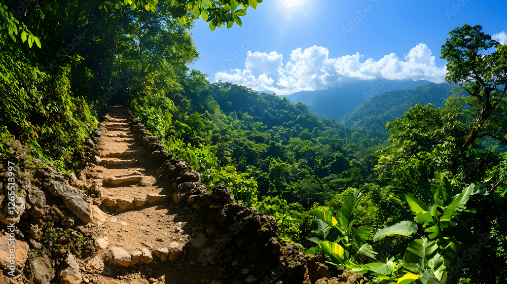 Fototapeta premium Stone Steps Leading Through Lush Green Jungle Landscape