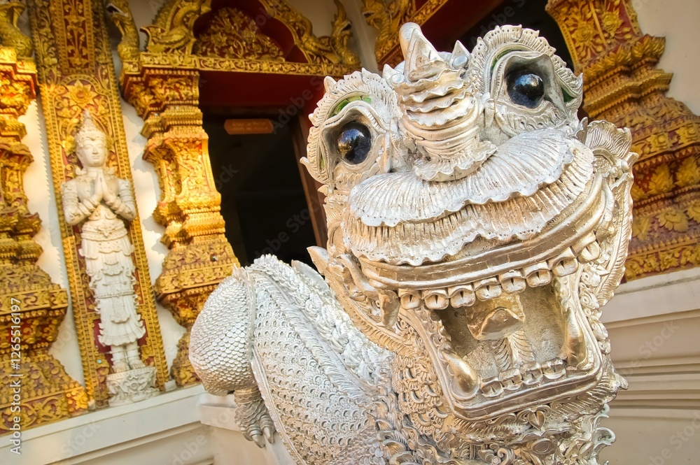 Dragon statue in a Buddhist temple in Chiang Mai, Thailand