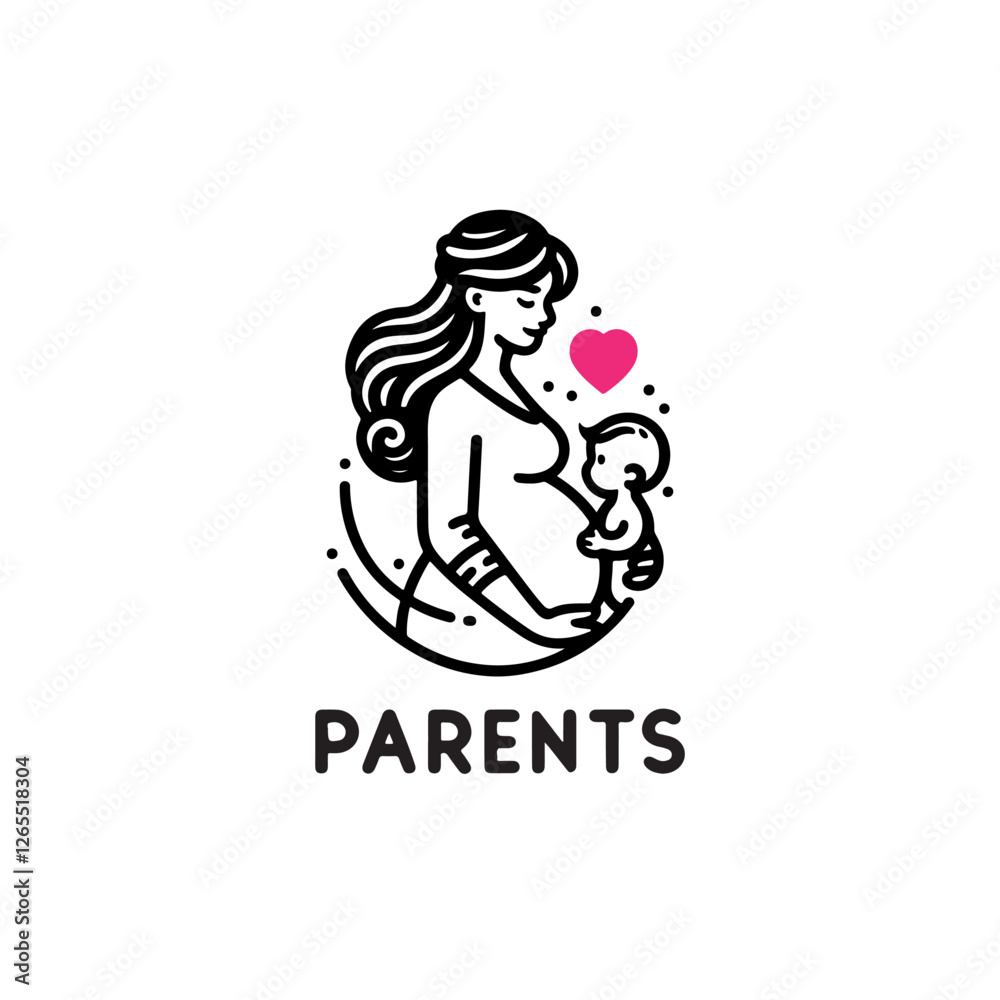 Fototapeta premium Family and Kids Design Element. parenthood, Parenting, motherhood logo design. mom and baby vintage line art logo design idea. pregnant women logo