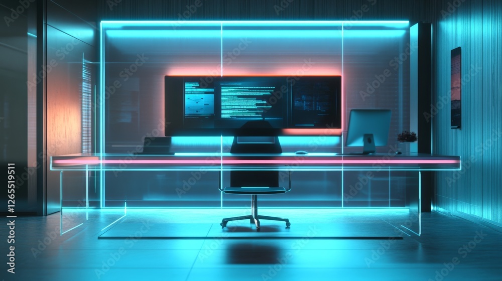 minimalist high-tech workspace with a transparent smart desk, futuristic touchscreen displays, interactive digital whiteboard minimalist high-tech workspace with a transparent smart desk, futuristic touchscreen displays, interactive digital whiteboard
