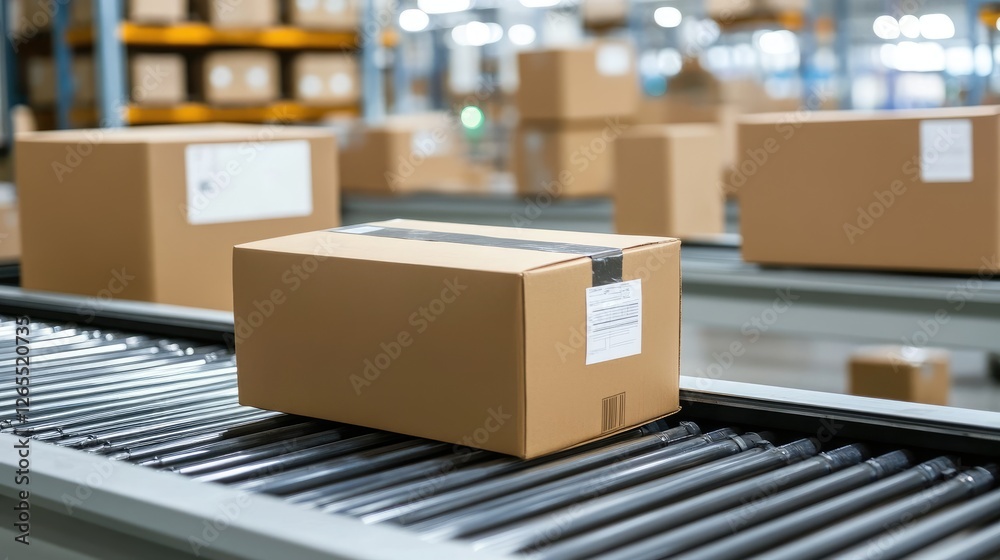 A close-up of an AI-driven conveyor system processing shipments rapidly. A close-up of an AI-driven conveyor system processing shipments rapidly.