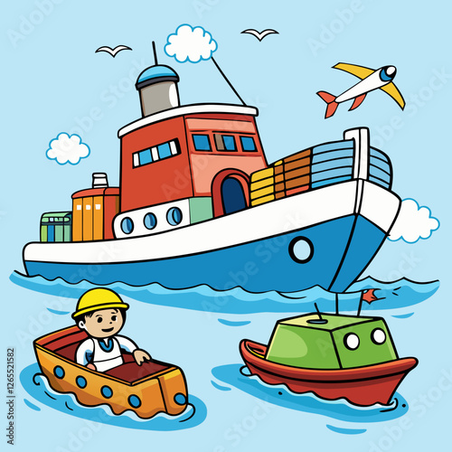 cartoon illustration of a ship