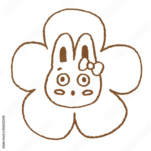 Yellow Bunny Flower Shy Japanese Style Line Illustration