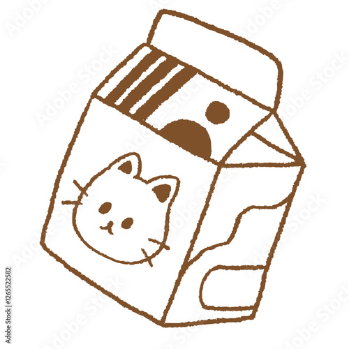 Cat Milk Carton Japanese Style Line Illustration