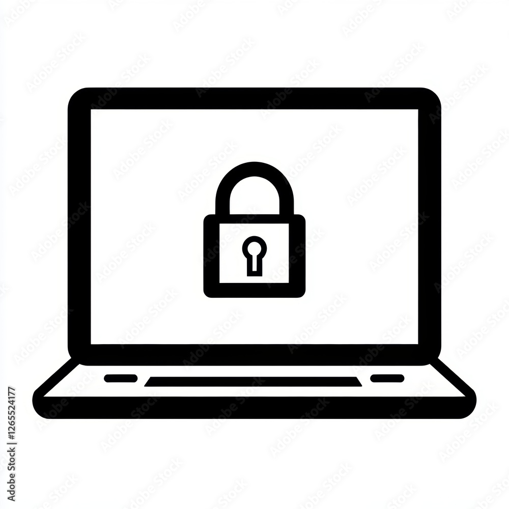 Laptop computer with a lock icon on screen. Cybersecurity. Laptop computer with a lock icon on screen. Cybersecurity.