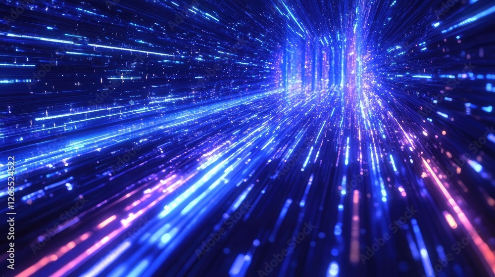A futuristic high-speed data transfer concept with streaks of neon blue light. A futuristic high-speed data transfer concept with streaks of neon blue light.