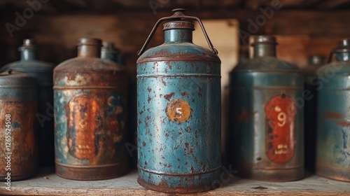 Wallpaper Mural Rustic old oil cans shelf, warehouse, storage Torontodigital.ca
