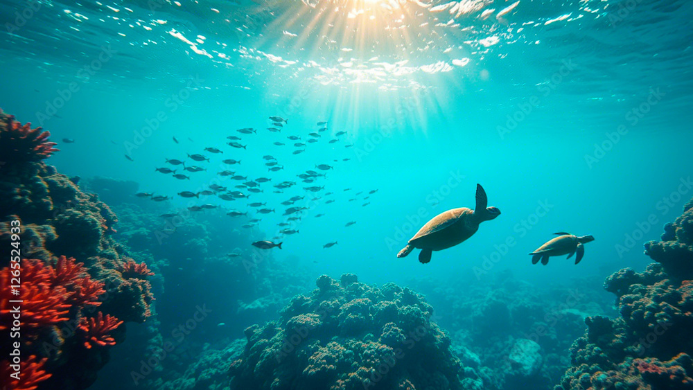 Fototapeta premium Stunning Underwater Scene Showcasing Marine Life and Coral Reefs 8K resolution