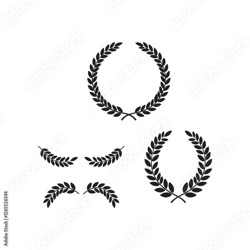 laurel leaf floral wreath logo icons set vector flat design
