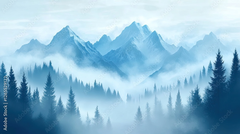 Obraz premium A mountain mist background with soft atmospheric depth and neutral colors.