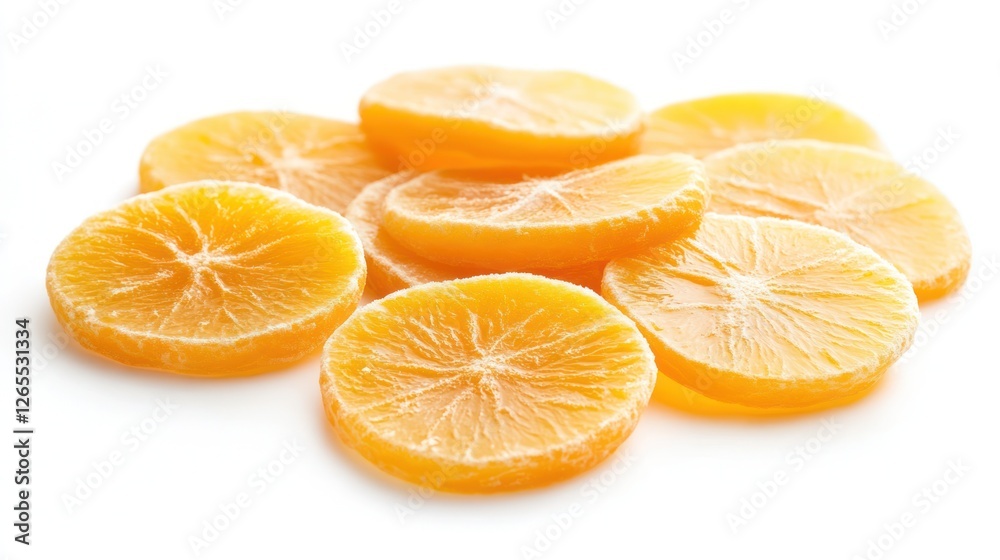 Candied orange slices, close-up, white background, food photography, recipe ingredient Candied orange slices, close-up, white background, food photography, recipe ingredient