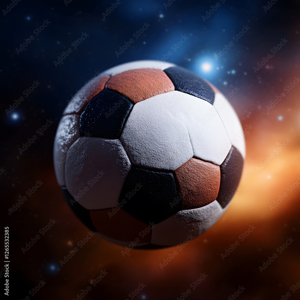 Naklejka premium photo realistic soccer ball as a planet in space 