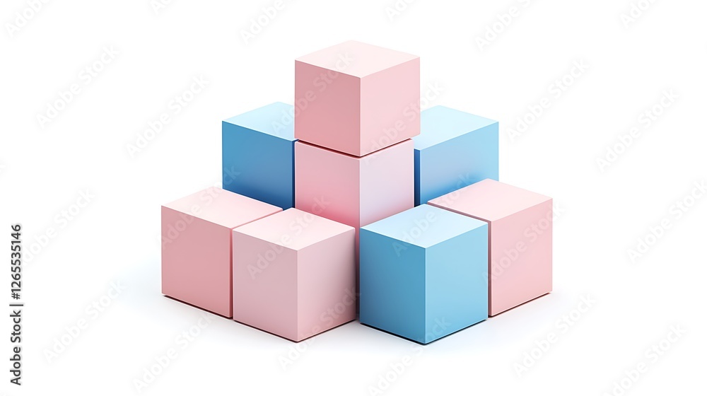 Obraz premium Pink and Blue Cubes: A 3D Rendered Abstract Structure AI Generated