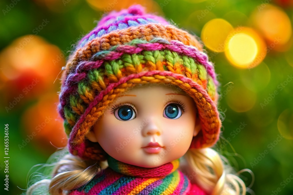Adorable Handmade Knitted Cap Doll - Charming Craft Toy Photography Adorable Handmade Knitted Cap Doll - Charming Craft Toy Photography