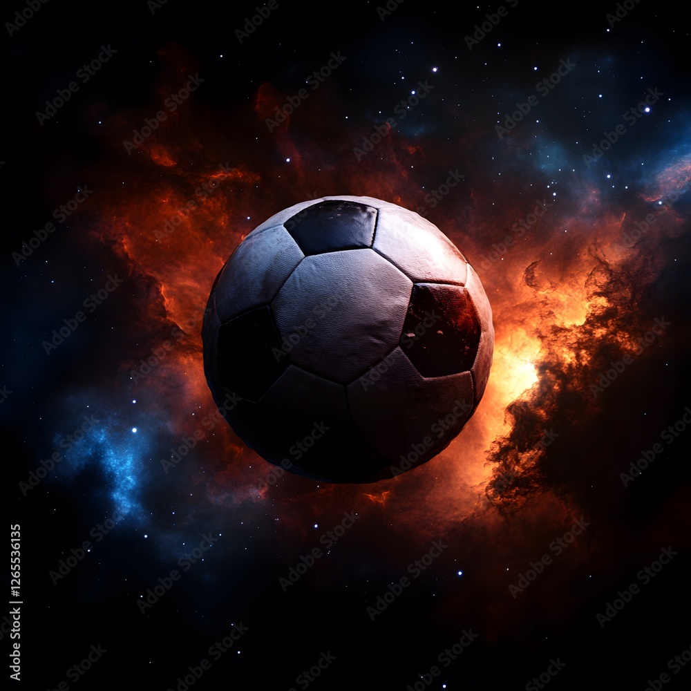 Fototapeta premium photo realistic soccer ball as a planet in space 