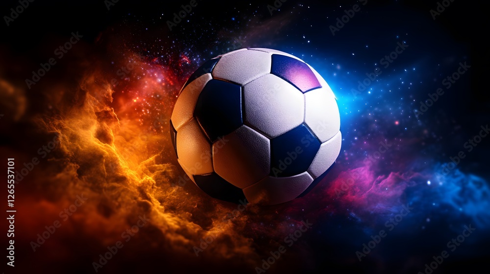 Naklejka premium photo realistic soccer ball as a planet in space 