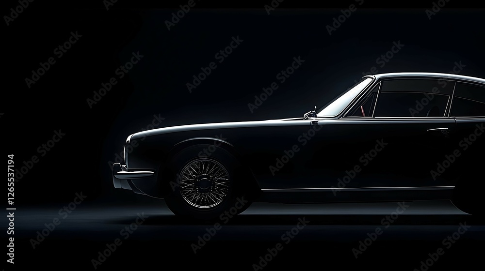 Black Classic Sports Car Profile in Dramatic Low Light Black Classic Sports Car Profile in Dramatic Low Light