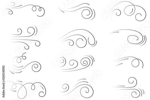 Εκτύπωση καμβά collection of wind blowing effects with editable strokes . 1176