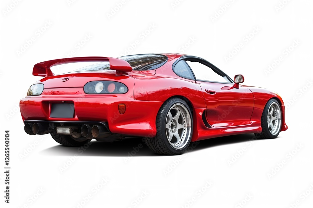 Red sports car, rear view, isolated on white background Red sports car, rear view, isolated on white background
