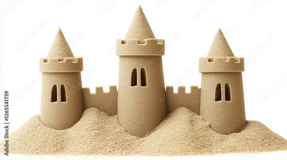 Sand Castle in Studio Shot on White Background