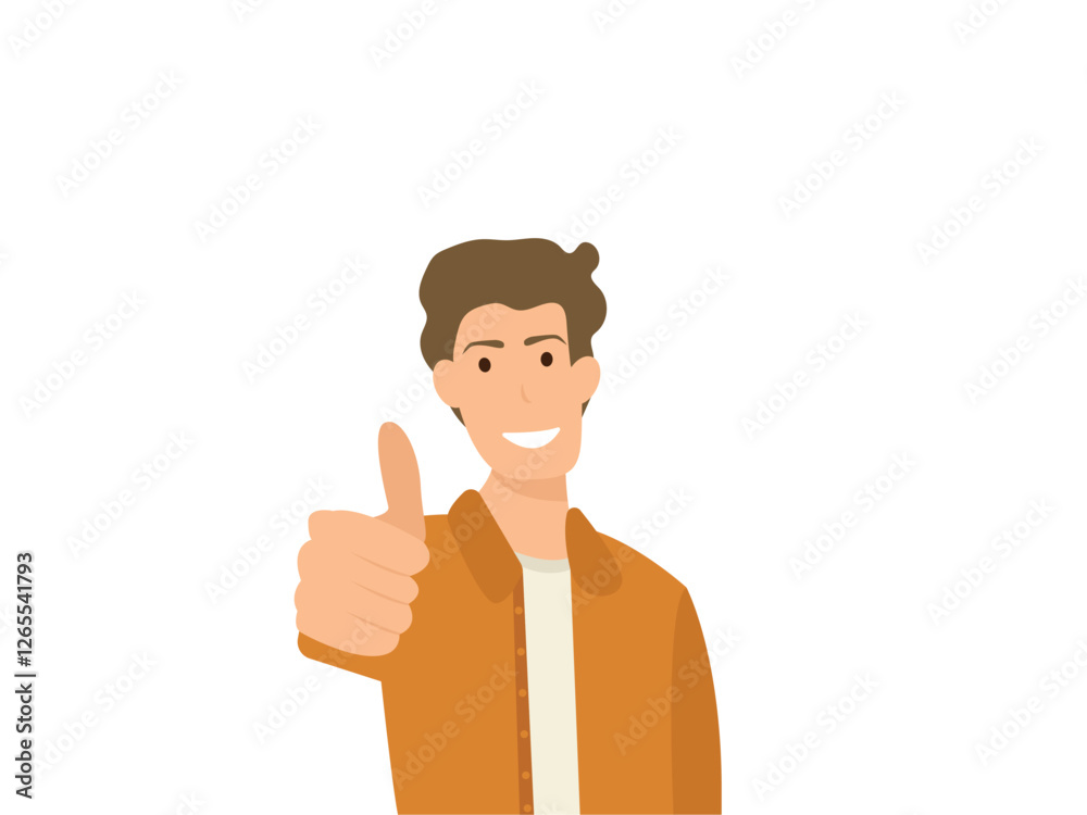Happy young man showing thumbs up with smile. Cartoon, vector and illustration. Happy young man showing thumbs up with smile. Cartoon, vector and illustration.