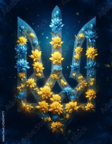 Ukrainian Trident with National Colors and Floral Design Symbolism. Ai Generative