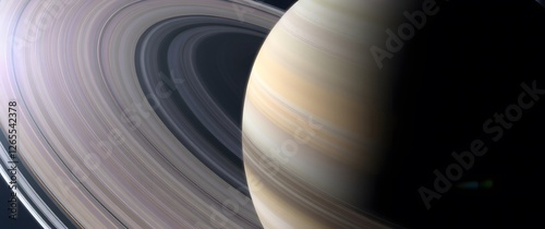 A space wallpaper showing a close-up view of Saturn's rings, intricate details and realistic lighting, photorealistic style, emphasizing the planet's grandeur and complexity, suita. photo