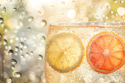 Refreshing Sparkling Citrus Drink with Lemon and Grapefruit photo