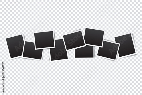 Set of empty photo frame with white border and black rectangle element on transparent background. template or mockup decoration for design