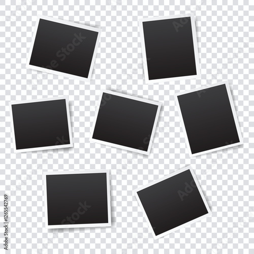 Set of empty photo frame with white border and black rectangle element on transparent background. template or mockup decoration for design