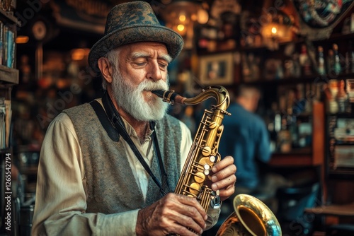 Musiker Jazz Saxophonist at Close-up View in Jazz Bar Concert