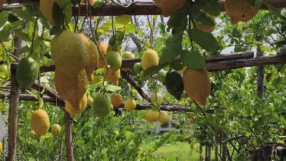 Ripe yellow lemons on the tree