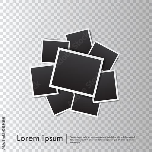 Set of empty photo frame with white border and black rectangle element on transparent background. template or mockup decoration for design