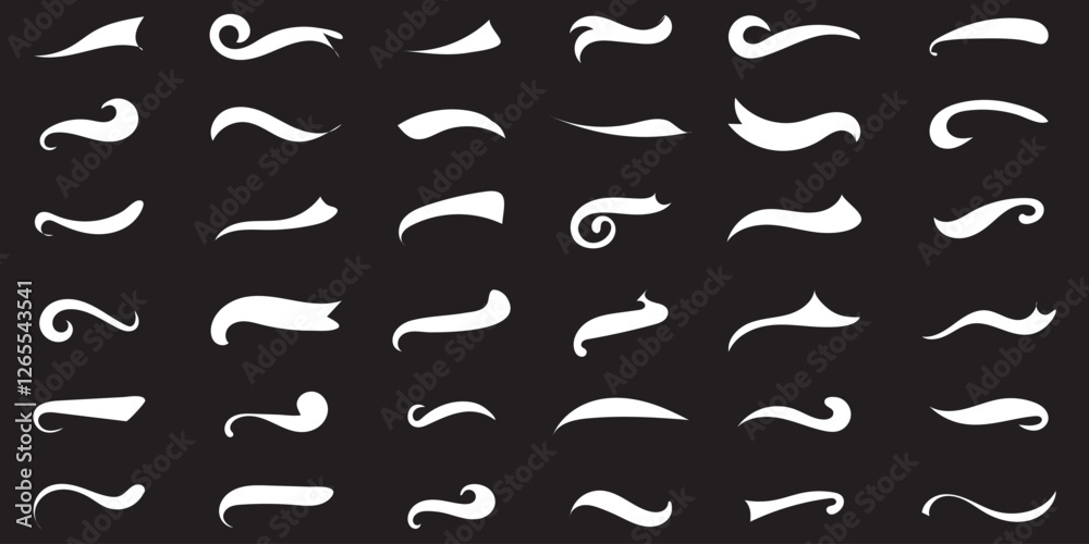 Swoosh and swash typography tails shape. Underline retro swoop wave line for athletic tshirt. Vector strockes set . 1176 Swoosh and swash typography tails shape. Underline retro swoop wave line for athletic tshirt. Vector strockes set . 1176