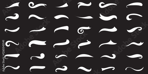 Swoosh and swash typography tails shape. Underline retro swoop wave line for athletic tshirt. Vector strockes set . 1176
