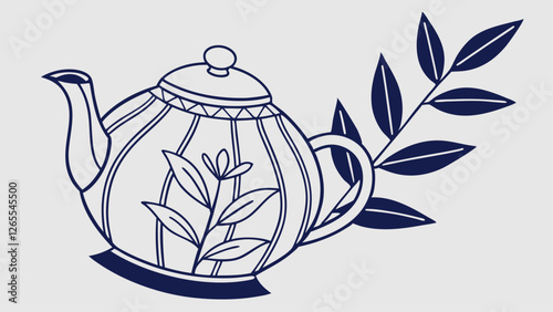 tea pot with leaves