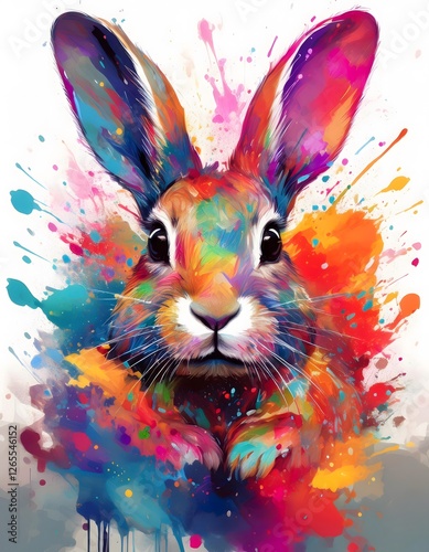 Easter Vibrantly Abstract Rabbit with Colorful Splash Effects. Ai Generative