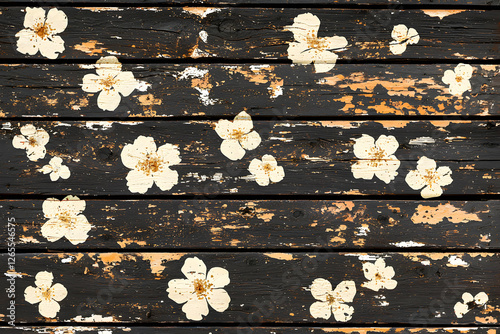Rustic Wooden Background with White Flowers